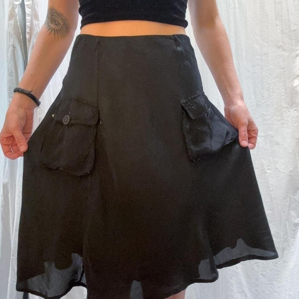 Black Satin Skirt Cargo Pockets Scee TwinSet Grunge Emo WhimsyGoth S/M - Picture 2 of 7